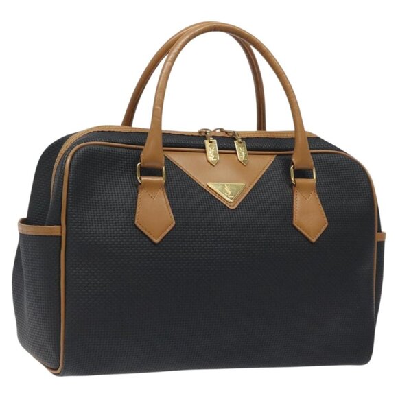 SAINT LAURENT Hand Bag PVC Black Gold Auth 122204